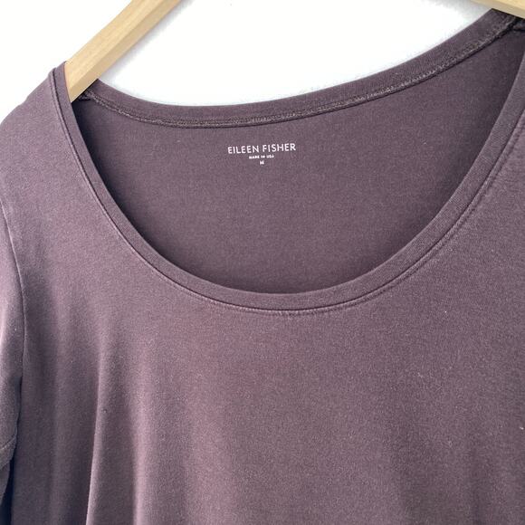 EILEEN FISHER Top M Stretch Organic Cotton Jersey 3/4 Sleeve Brown USA - Picture 4 of 10